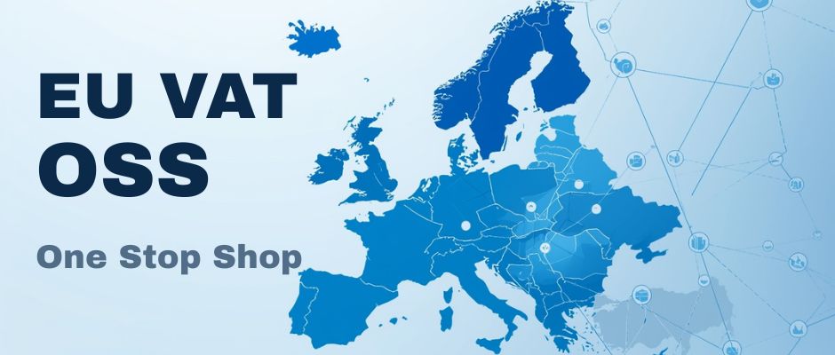 Karta över Europeiska unionen som illustrerar EU:s momssystem One Stop Shop (OSS) för gränsöverskridande momsefterlevnad